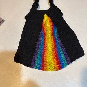 Large Colorful Shoulder Tote Handbag Purse Brown With Rainbow colors